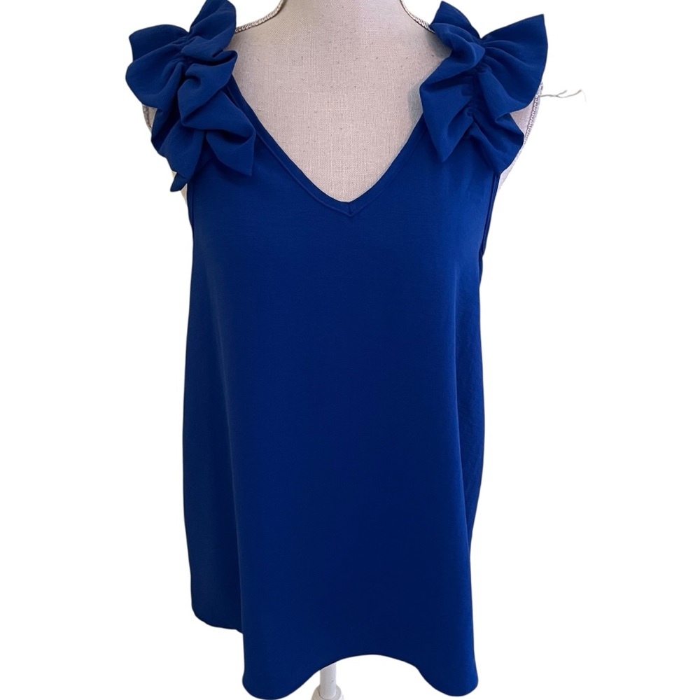Entro Cobalt Blue Ruffle SleeveV-Neck Top S